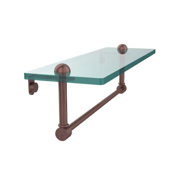 Allied Brass 16 in. L x 5 in. H x 5 in. W Clear Glass Vanity Bathroom Shelf with Towel Bar in Antique Copper
