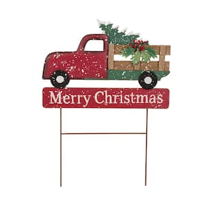 24 in. H Metal/Wooden Christmas Truck Yard Stack or Wall Decor (KD, 2 Function)
