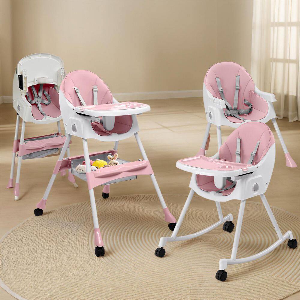 6-in-1 Portable Feeding Rocking Seat Baby High Chair in Pink