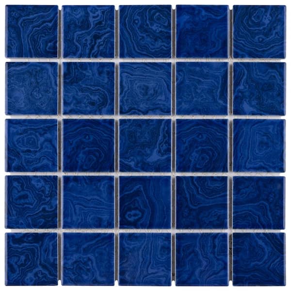 Merola Tile Resort Marine Blue 6 in. x 6 in. Porcelain Mosaic Take Home Tile Sample