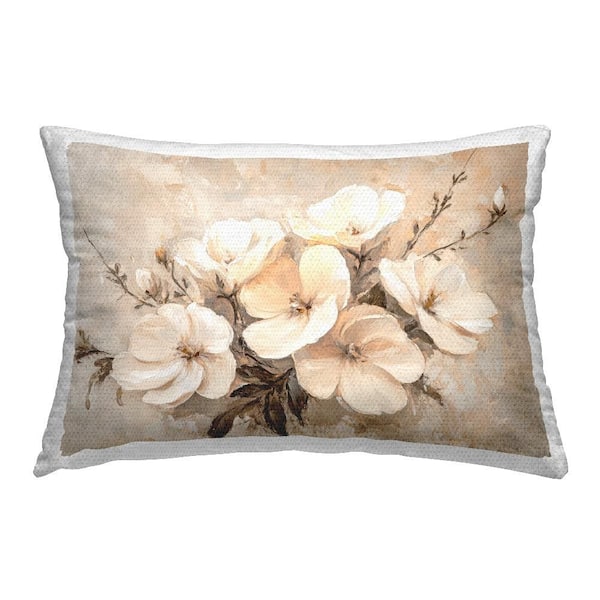 Stupell Industries Blooming White Anemones Beige Rectangular Outdoor Throw Pillow