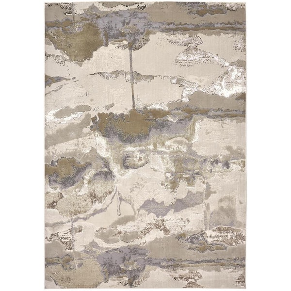 HomeRoots 10 x 13 Gray and Ivory Abstract Area Rug