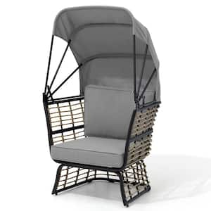 Oversized Aluminum Lounge Chair with Canopy and Black Cushions