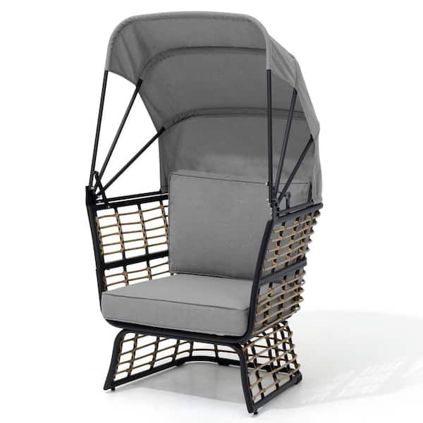 Crestlive Products Oversized Aluminum Lounge Chair with Canopy and Black Cushions