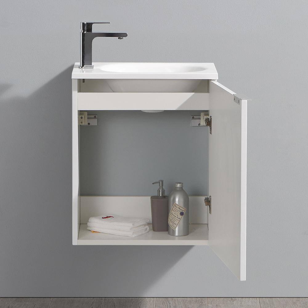 Sleek 20" Glossy White Wall-Mounted Modern Vanity with Integrated Sink