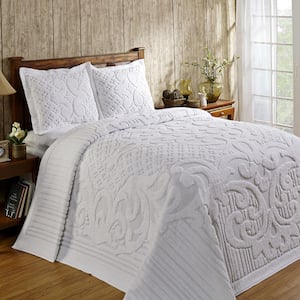 Ashton 2-Piece 100% Cotton White Twin Medallion Design Bedspread Set