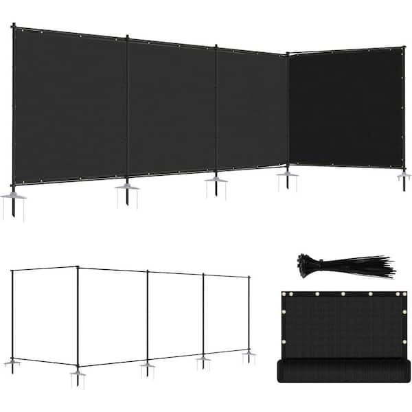 6 ft. x 24 ft. Black Balcony Privacy Fence Set with Poles and Rails Ground Spikes Fence Kit for Patio Garden Pool Yard