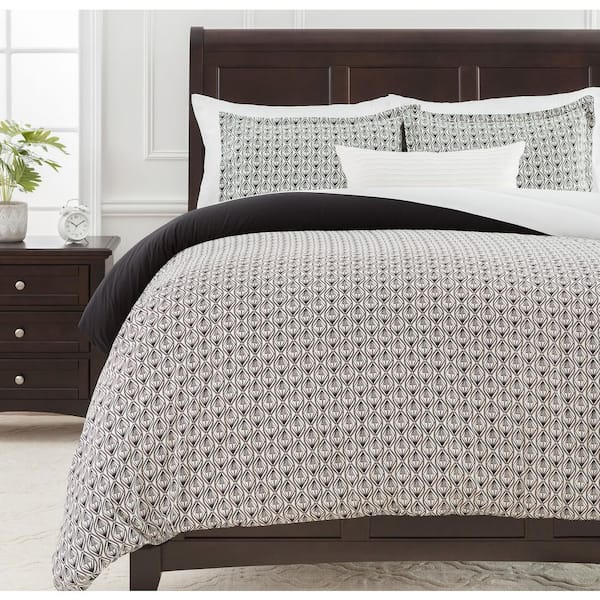 CHANASYA Chanasya Black Nouveau Diamond Print Microfiber Reversible Duvet Cover Set, Twin Size