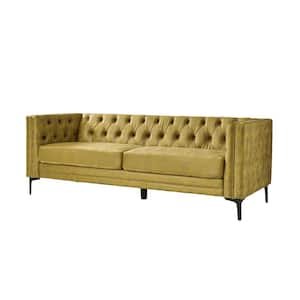 Eridu 84" in Square Arm Polyester Rectangle Sofa with Tufted Back and Metal Leg in. Mustard