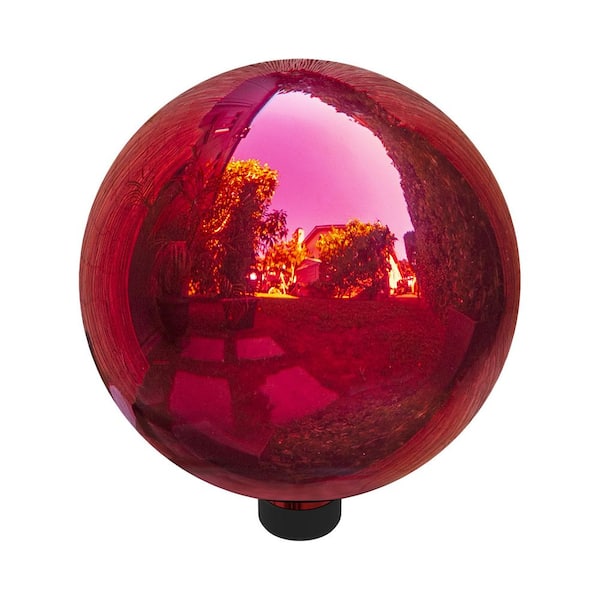 10 in. Dia Indoor/Outdoor Glass Gazing Globe Yard Decoration, Red