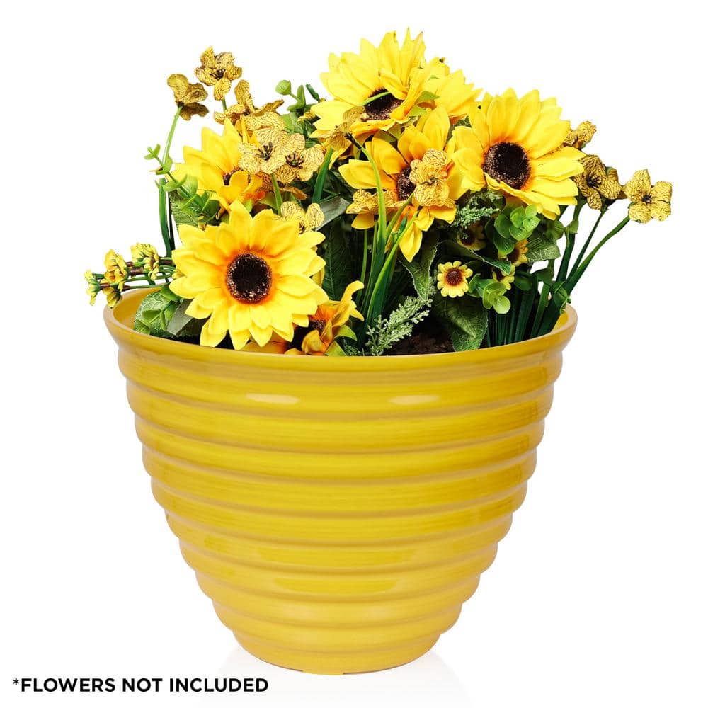 Alpine 16" Yellow Glazed Plastic Indoor/Outdoor Planter