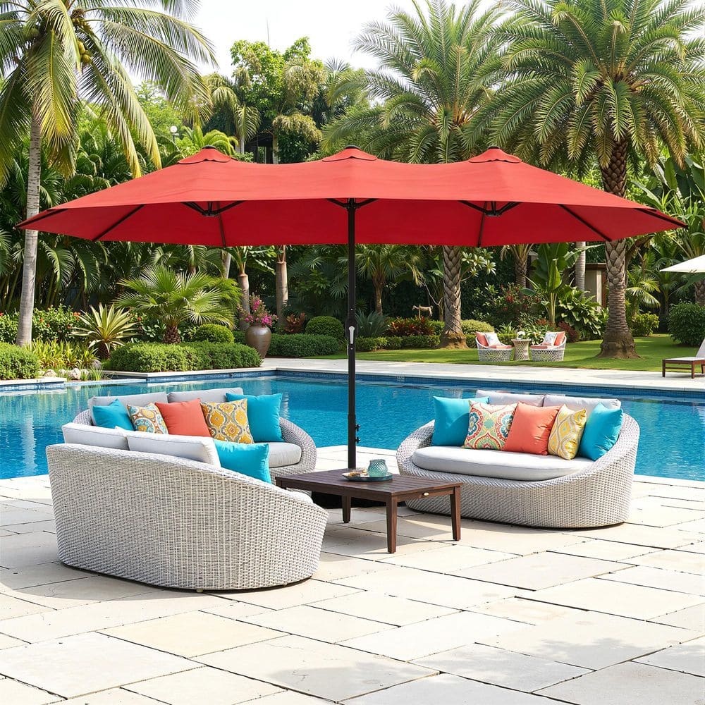 15 ft. Market Umbrella Outdoor Double Sided Patio Umbrella with Crank and Base in Red price history on PriceWatchPro