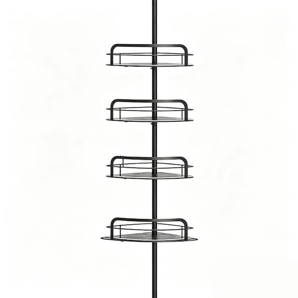 4-Tier Corner Shower Caddy Tension Pole-Drill Free Rust Adjustable Bathroom Organizer for Shampoo Storage in Black