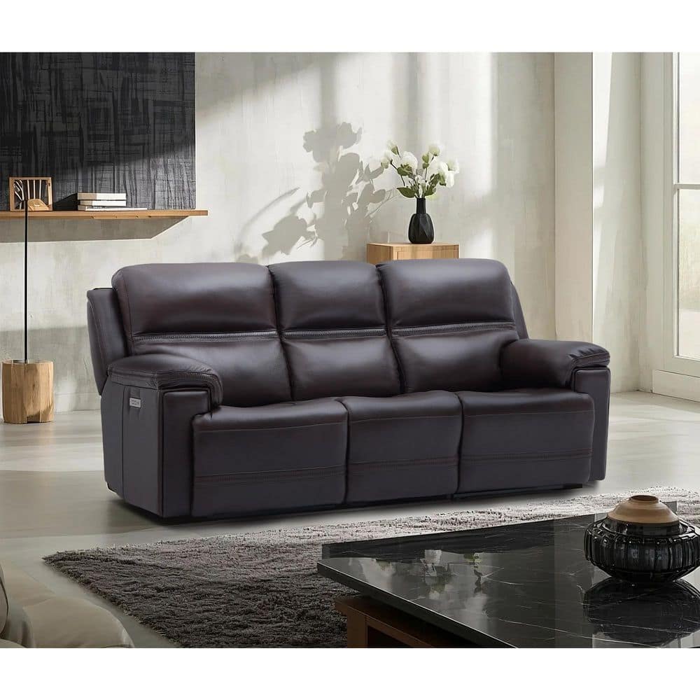 Ellesophas Vito 94.5 in. Pillow Top Arm Leather Rectangle