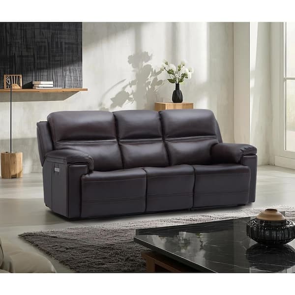 Ellesophas Vito 94.5 in. Pillow Top Arm Leather Rectangle Power Reclining Sofa wirh Zero Gravity Headrest & Footrest in. DarkBrown