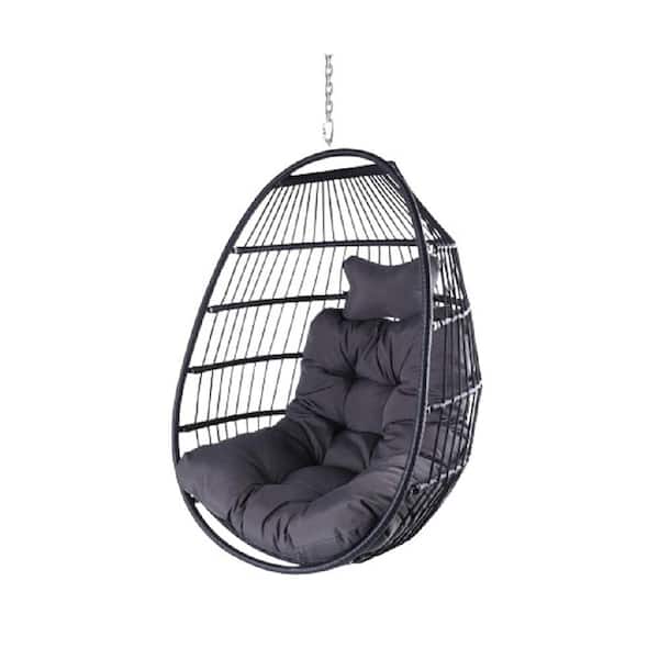 Misopily 3.5 ft. Ceiling Hanging Hammock Egg Chair with Removable Guardrail, Foldable Frame and UV Resistant Cushions in Black