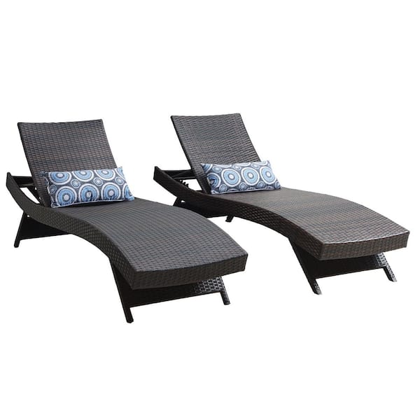 Brown All-Weather Adjustable Resin Outdoor Patio Chaise Lounger (Set of 2)