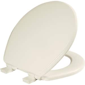 Ashland Round Soft Close Enameled Wood Closed Front Toilet Seat in Biscuit Removes for Easy Cleaning, Never Loosens