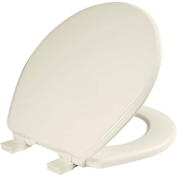 BEMIS Ashland Round Soft Close Enameled Wood Closed Front Toilet Seat in Biscuit Removes for Easy Cleaning, Never Loosens
