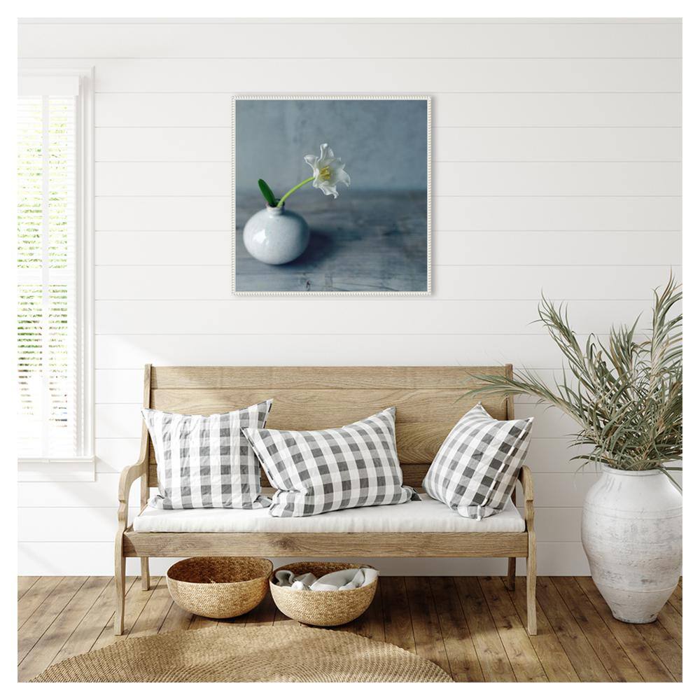 White Flower in Vase Framed Canvas Wall Art