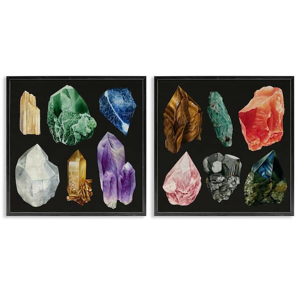 Stupell Industries Various Gemstones on Black by Grace Popp 2 Pieces Black Framed Culture Giclee Art Print 24 in. x 24 in.
