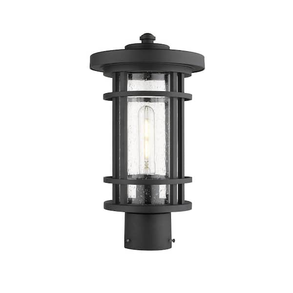 Unbranded Jordan 14.75 in. 1-Light Black Aluminum Hardwired Outdoor Weather Resistant Post Light Round Fitter w/No Bulb Included