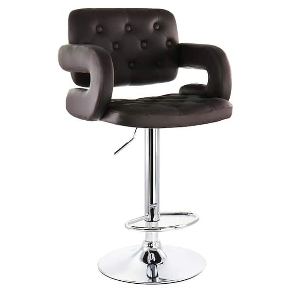 Elama Faux Leather Tufted 45.75 in. Bar Stool in Brown with Chrome Base and Adjustable Height
