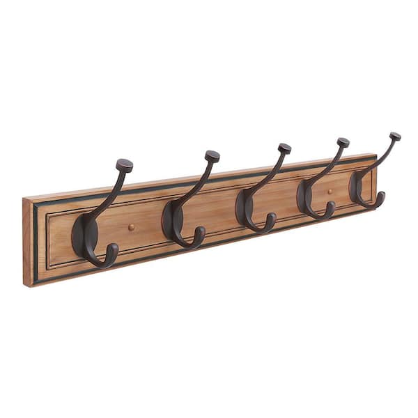 Amerock 27 in. Honey Pine Beveled Rack with Oil-Rubbed Bronze Hooks