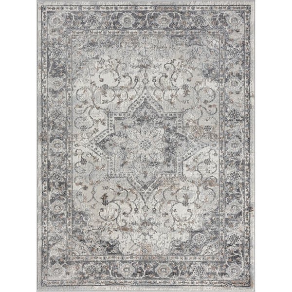 Madison Park Molly Grey 6 ft. x 9 ft. Medallion Woven Rectangle Area Rug