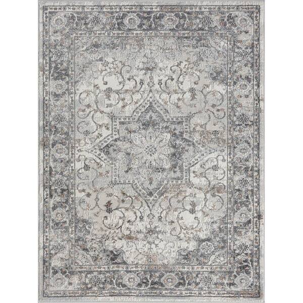 Madison Park Molly Grey 8 ft. x 10 ft. Medallion Woven Rectangle Area Rug