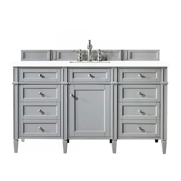 James Martin Vanities Brittany 60.0 in. W x 23.5 in. D x 34 in. H Bathroom Vanity in Urban Gray with White Zeus Quartz Top