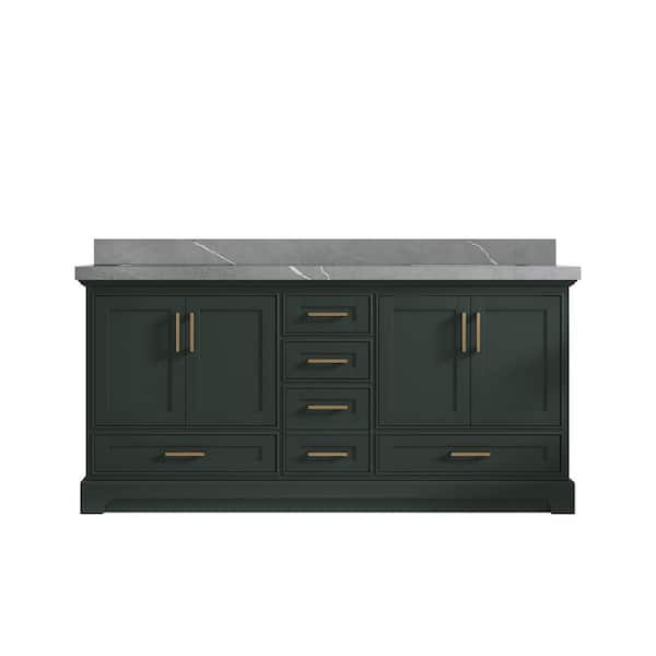 Willow Collections Fenway 72 in. W x 22 in. D x 36 in. H Double Sink Bath Vanity in Pewter Green with 2" Piatra Quartz Top