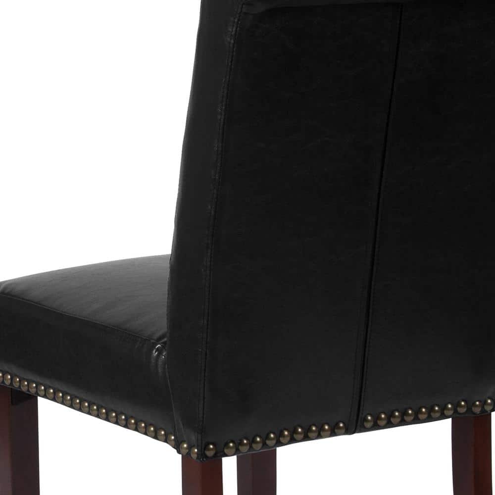 Black Leather Upholstered Parsons Side Chair with Wood Legs