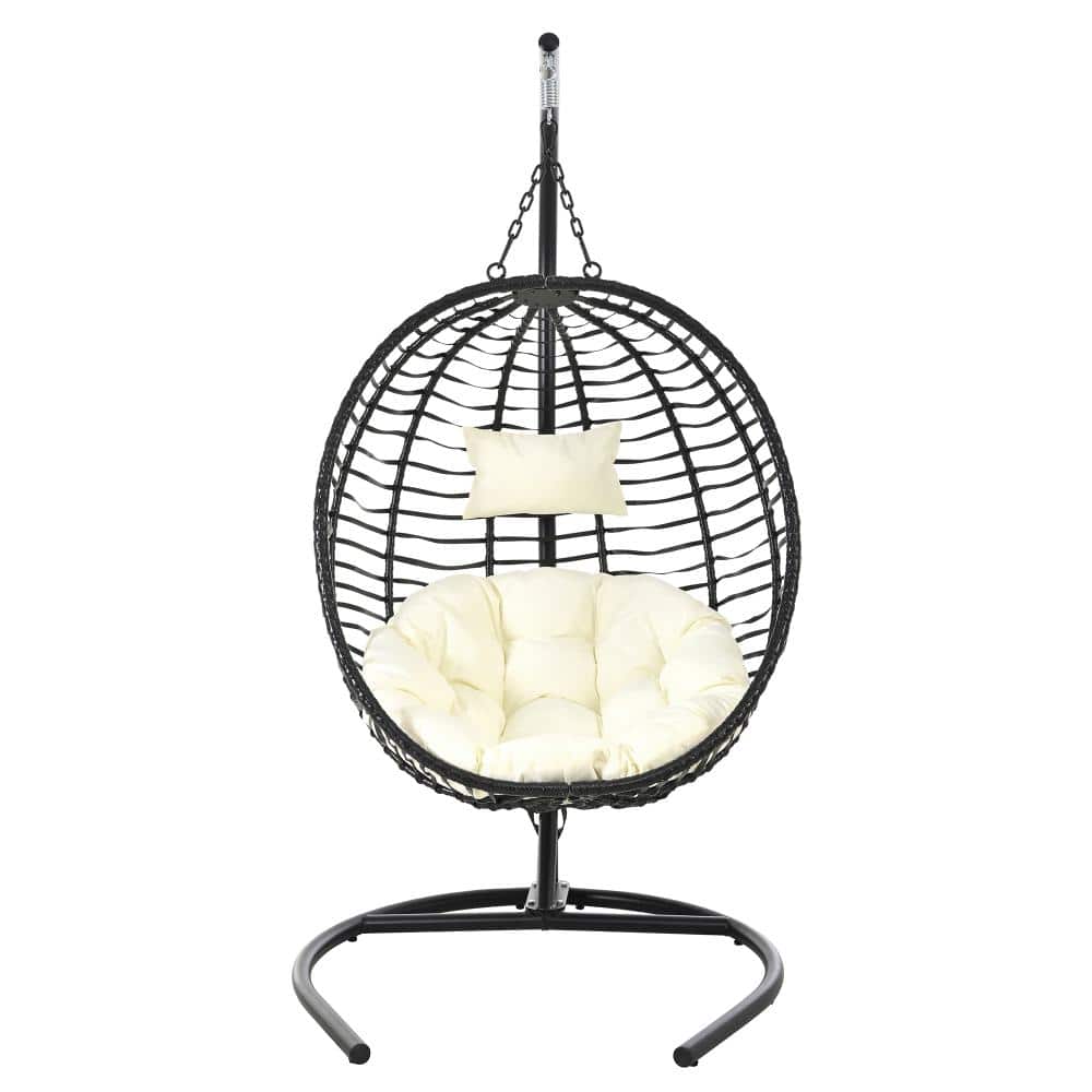Outdoor Black HDPE Patio Swing with Beige Cushion for Porch Garden, Balcony price history on PriceWatchPro