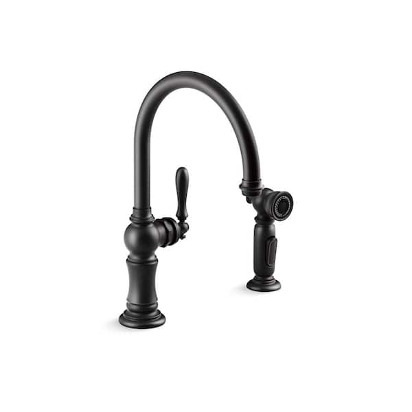 KOHLER Artifacts Single-Handle Standard Kitchen Faucet With 2-Function Sprayhead in Matte Black
