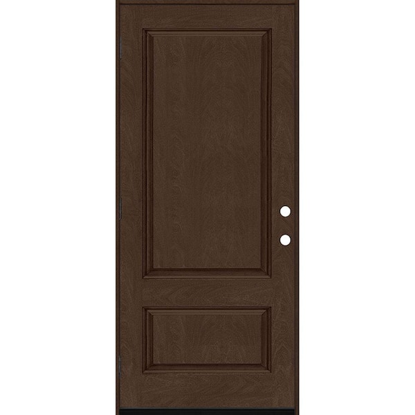 Steves & Sons Regency 36 in. x 80 in. 2 Panel 3/4-Squaretop RHOS Hickory Stained Fiberglass Prehung Front Door