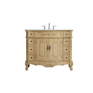 Simply Living 42 in. W x 21 in. D x 36 in. H Bath Vanity in Antique Beige with Ivory White Engineered Marble