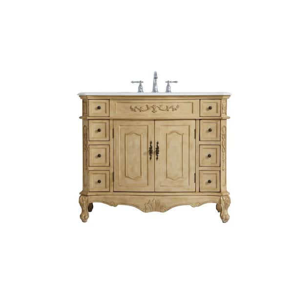 Unbranded Simply Living 42 in. W x 21 in. D x 36 in. H Bath Vanity in Antique Beige with Ivory White Engineered Marble