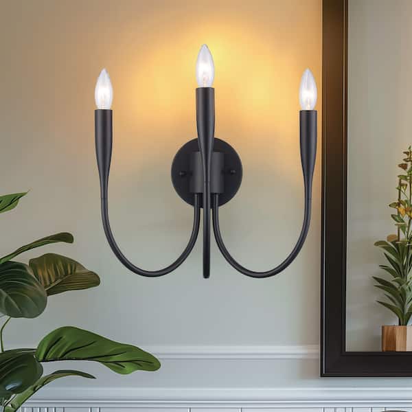 Monteaux Lighting Wells 16.25 in. 3-Light Black Bathroom Vanity Light Fixture