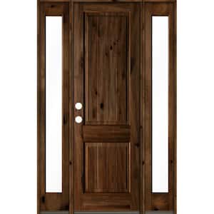 58 in. x 96 in. Rustic Alder Square Provincial Stained Wood with V-Groove Right Hand Single Prehung Front Door