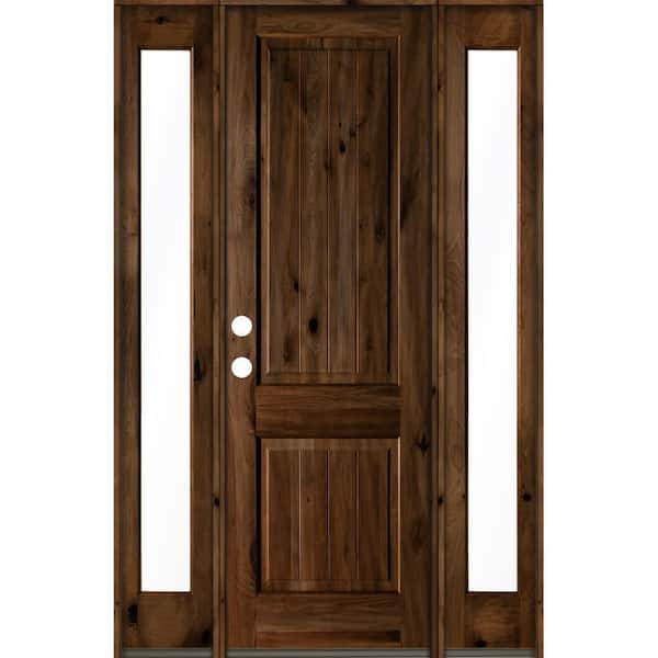 Krosswood Doors 58 in. x 96 in. Rustic Alder Square Provincial Stained Wood with V-Groove Right Hand Single Prehung Front Door