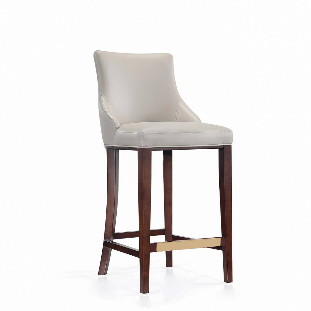 Light Gray Leatherette Upholstered Bar Stools with Beech Wood Legs, Set of 2