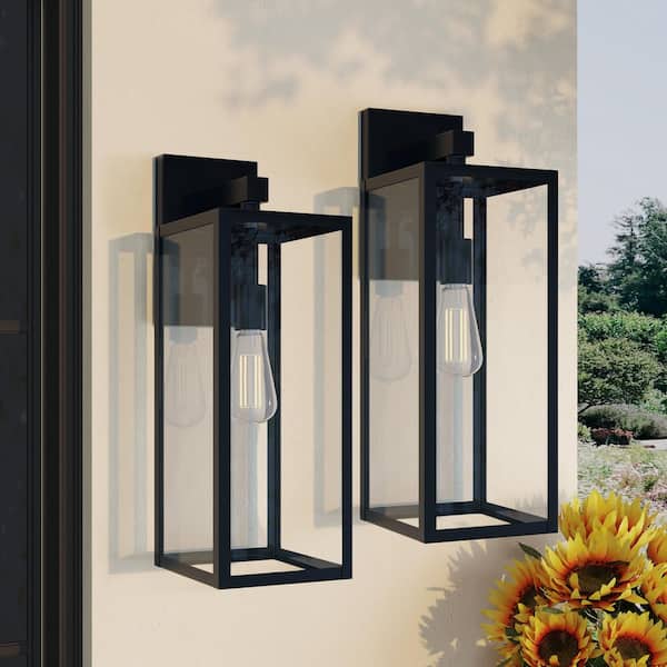 Martin 21 in. H 1-Light Matte Black Hardwired Outdoor Wall Lantern Sconce (2-Pack)