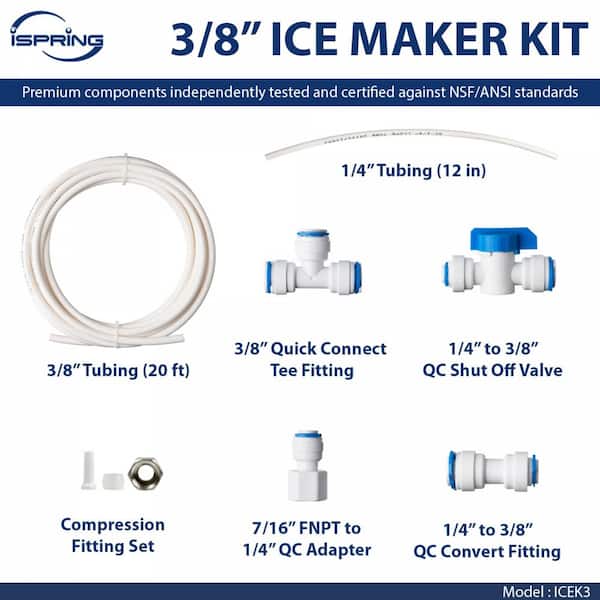 RO Refrigerator Ice Maker Kit 3/8 Tubing to Faucet