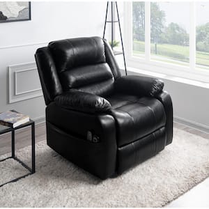 Faux Black Leather Power Lift Recliner Chair with Massage, Remote, Footrest, Studded & Tufted Detailing, Side Pocket