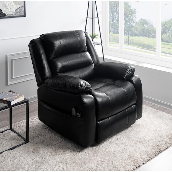 MAYKOOSH Black Faux Leather Power Lift Recliner with Massage, Remote, Footrest, Studded and Tufted Details, and Side Pocket