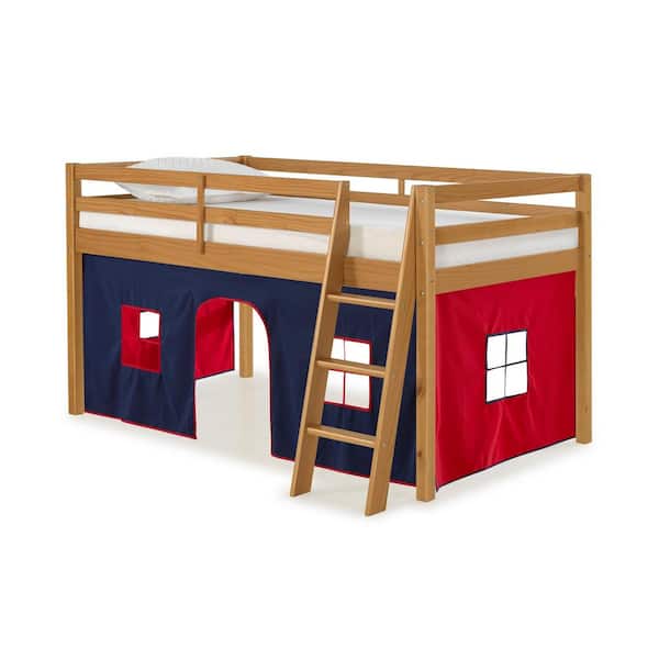 Alaterre Furniture Roxy Cinnamon Twin Junior Loft with Blue and Red Bottom Tent