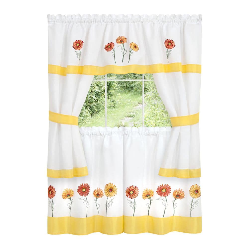 Gerbera 58 in. W x 24 in. L Daisy Embellished Cottage Light Filtering Window Panel Curtain Set price history on PriceWatchPro