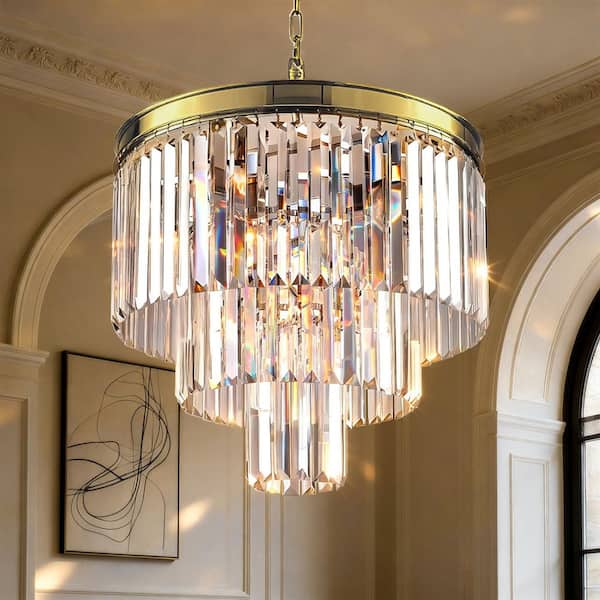 Maxax Annapolis 7-Light 19.7 in. Brass Crystal Modern Tiered