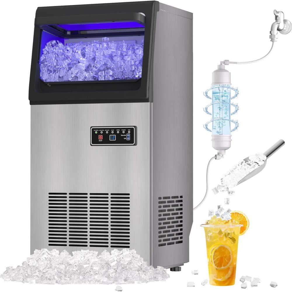 13.78 in. 90 lbs. Freestanding Commercial Nugget Ice Maker Machine in Stainless Steel with 25 lb. Ice Storage Bin